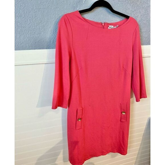 Eliza J Women’s Round Neck Long Sleeve Mini Sheath Dress Pink - Picture 3 of 7